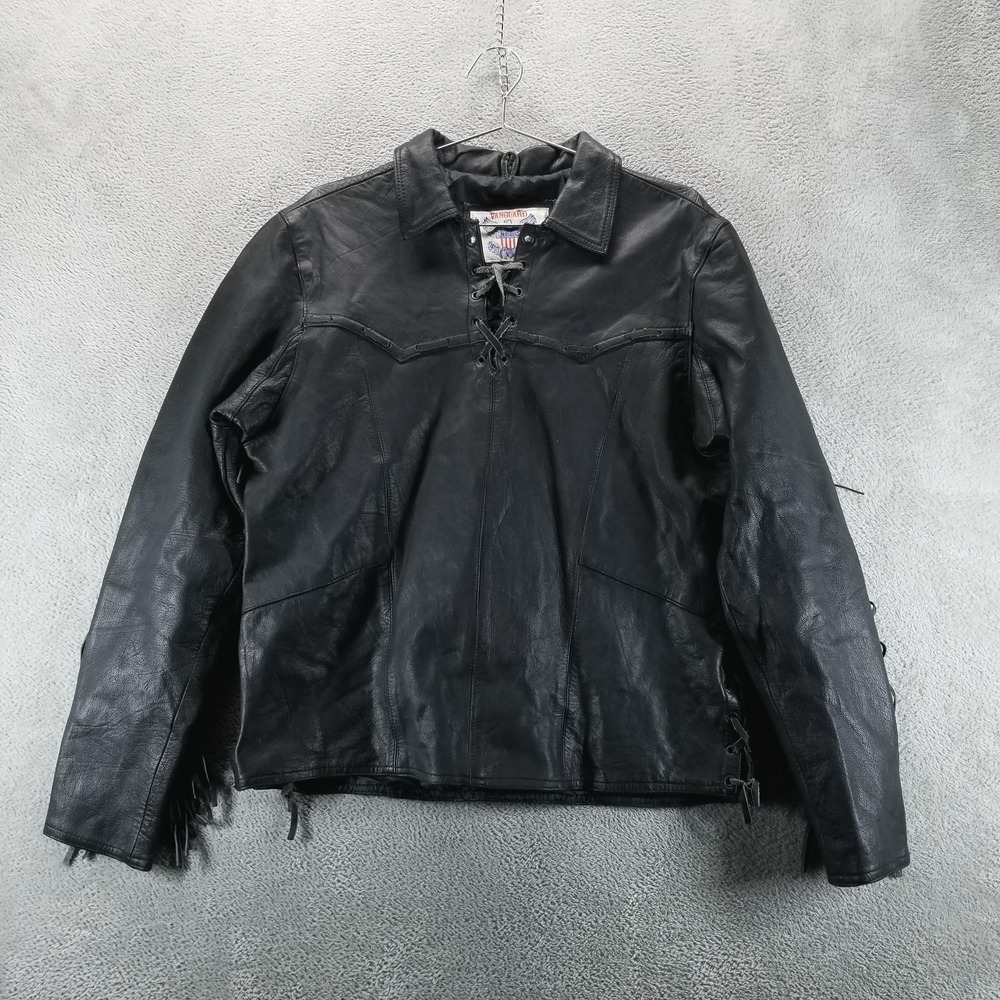 Vanguard Leather‎ Jacket Womens Large Black Fringe Western Biker Moto